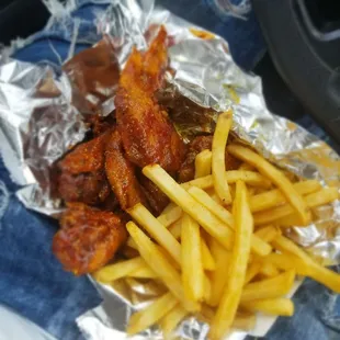 chicken wings and french fries