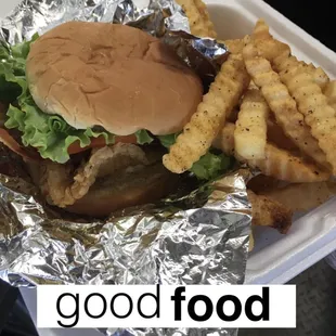 A fried chicken sandwich topped however you choose with seasoned crinkled fries