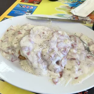 Creamed chip beef on toast.