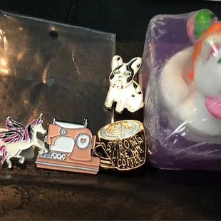 Purchased some cute pins for my granddaughter and I.  An addition unicorn soap purchased for my granddaughter.