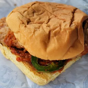 $7+ angry bird chicken sandwich. Looks pretty underwhelming if I am to be honest. 2/5 on taste 1/5 on looks.