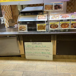 a menu on the counter