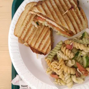 Jerk Chicken Panini with Pasta Salad