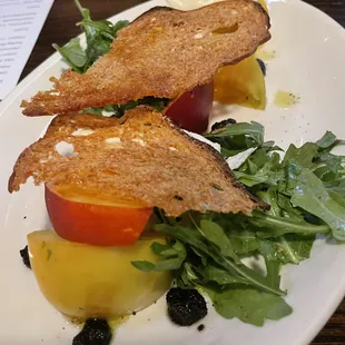 Seasonal tomato peaches goat cheese