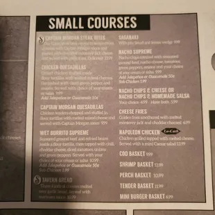 Small courses are basket size food with lower prices.  6/1/2022