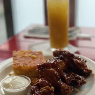 Wings with Mac and cheese. Tasty and filling.