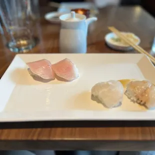 Yellowtail, sea bream, sea bass sushi