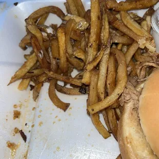 Greasy and wet fries. Soggy and floppy