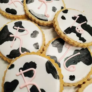 decorated cookies with black and white designs