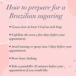Here's some things you need to know about the preparation and post care for a Brazilian/ bikini sugaring service.