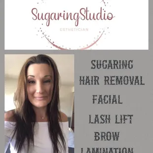 Sugaring Studio offers sugaring body hair removal along with facials, lash lifts, lash tinting, brow tinting, and brow lamination.