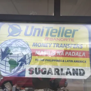 a sign in the window