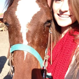 I took a picture with my horse Dixie!!