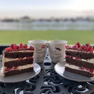 two slices of cake on plates