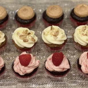 a tray of cupcakes