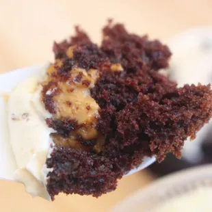 Inside chocolate peanut butter cupcake.