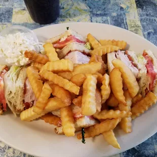 Turkey club is under the fries. Eat the cole slaw first, then use the cup for ketchup. It's all good.
