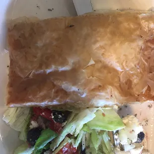 Spanakopita (spinach and feta in filo dough) and Greek salad