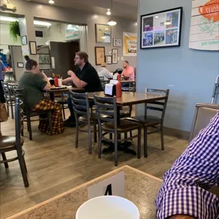 Order at a counter and sit in booth seating.