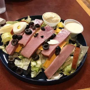 Chef salad with homemade ranch and bleu cheese dressing.