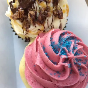 two cupcakes on a plate