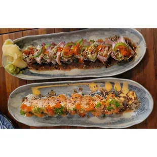 Salmon Lover: Salmon / Spicy Salmon / Avocado with Onion &amp; Tobiko.  Hamachi Lover: Hamachi / Avocado / Torched Hamachi Jalapeño / Tobiko