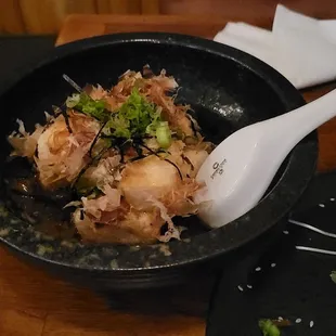 Agedashi Tofu appetizer  deep dried tofu with bonito flakes/ sauce