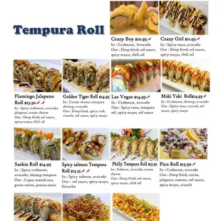 sushi and sashimi, menu