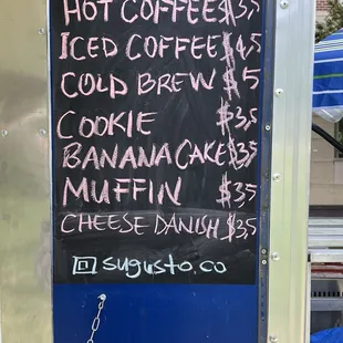 Coffee menu
