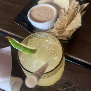 Traditional margarita and queso