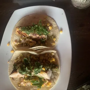 Amberjack, carnitas tacos