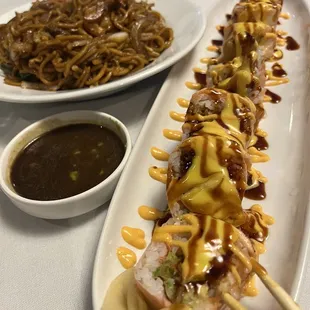 Golden Dragon Roll and House Special Lo Mein