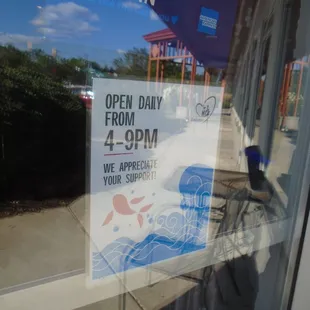 Hours of operation ,front entry door.