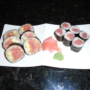 My selection of 2 tuna based sushi rolls.