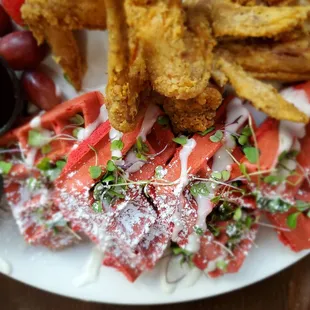 Red velvet chicken and waffles