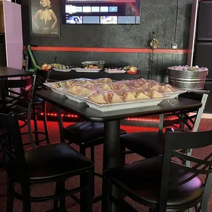 a table and chairs in a restaurant