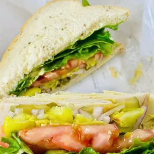 Turkey sandwich with everything on light rye bread