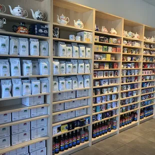 shelves of various types of coffee