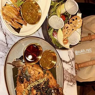 Pla Tod Samoonprai, Pla Muk Yang, &amp; Sukh Salad