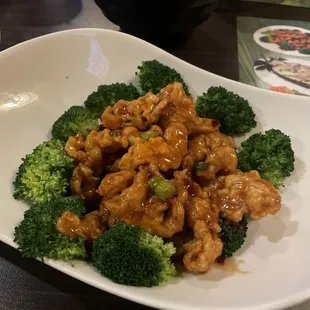 General Tso chicken.  Some of the best I've ever had! And the broccoli was cooked perfectly.