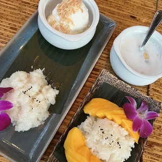 Sweet Sticky Rice with Coconut Ice Cream