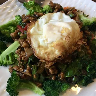 Dry Basil Thai Style with Fried Egg - chicken