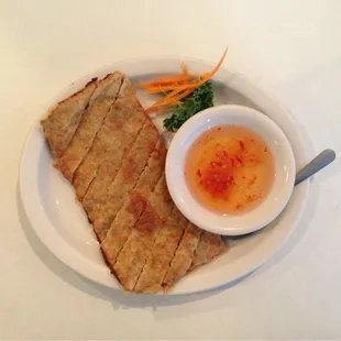 Golden Blanket appetizer  (minced shrimp and pork between spring roll sheets)