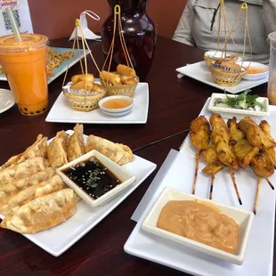 Today we tried Chicken with Pad Thai Noodles, Fried Pot Stickers, Cheese Rolls, Chicken Satay, and Thai Tea with Bobba.