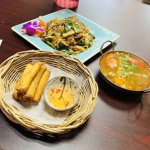 Cheese rolls, Tom Kha Chicken and Pad See Ew