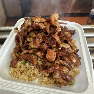 Teriyaki Chicken w/ extra chicken (requested: very well done). Good af