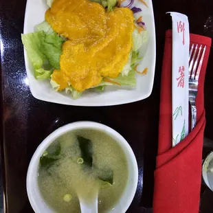 Ginger salad and miso soup