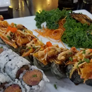 Dragon roll in the center