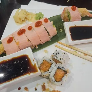 Mexican roll and spicy salmon roll