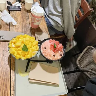 Mango bingsoo and watermelon bingsoo